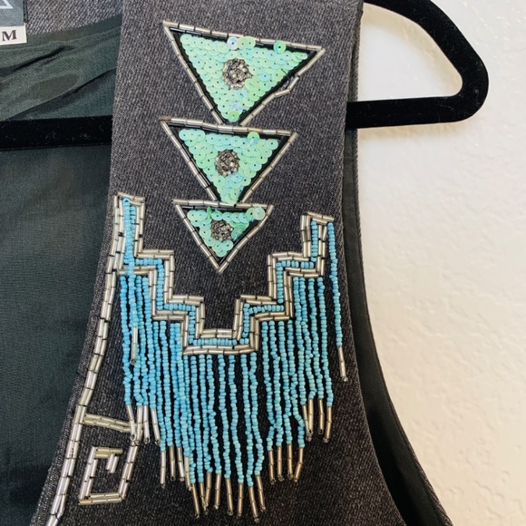 Vintage Boho Vest Turquoise Beading Sequins South Western Artsy Festival Hippie - Picture 10 of 16